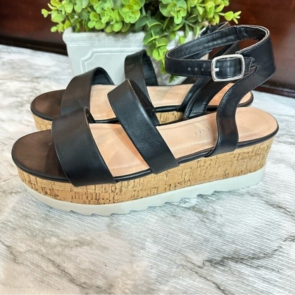 Madden Girl Black Salina Cork Look Wedge FlatForm Sporty Sandal Sz 9 - Picture 7 of 16